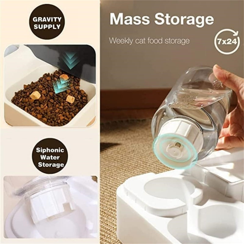 Automatic gravity pet feeder and water dispenser for dogs and cats