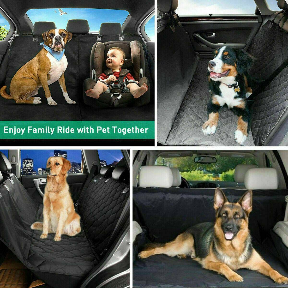 Black quilted waterproof dog car seat cover for the rear bench