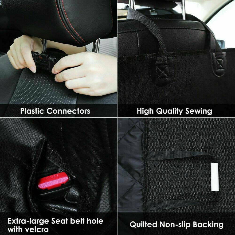 Black quilted waterproof dog car seat cover for the rear bench