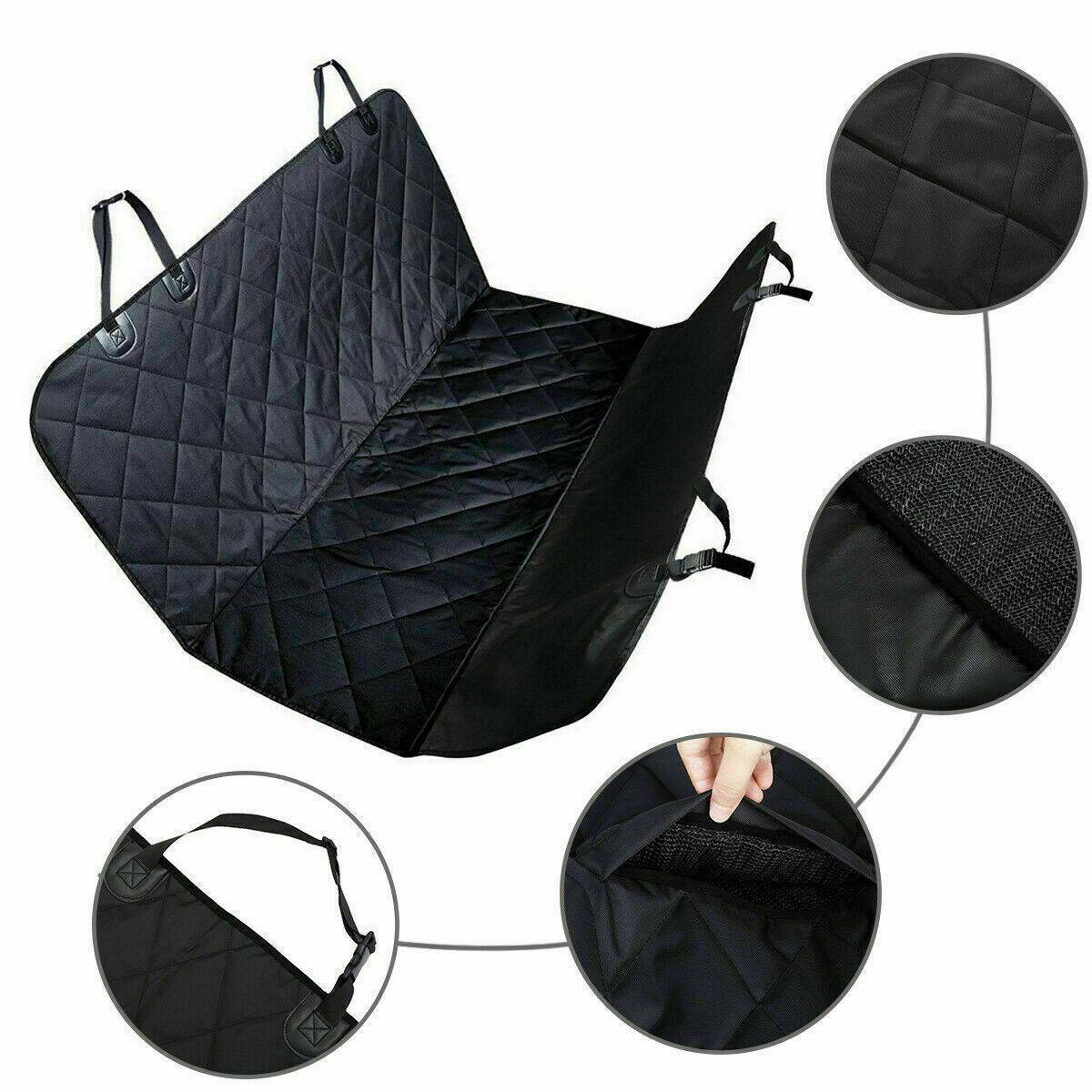Black quilted waterproof dog car seat cover for the rear bench