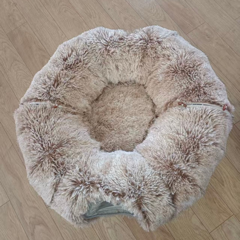Plush cat tunnel bed and donut nest