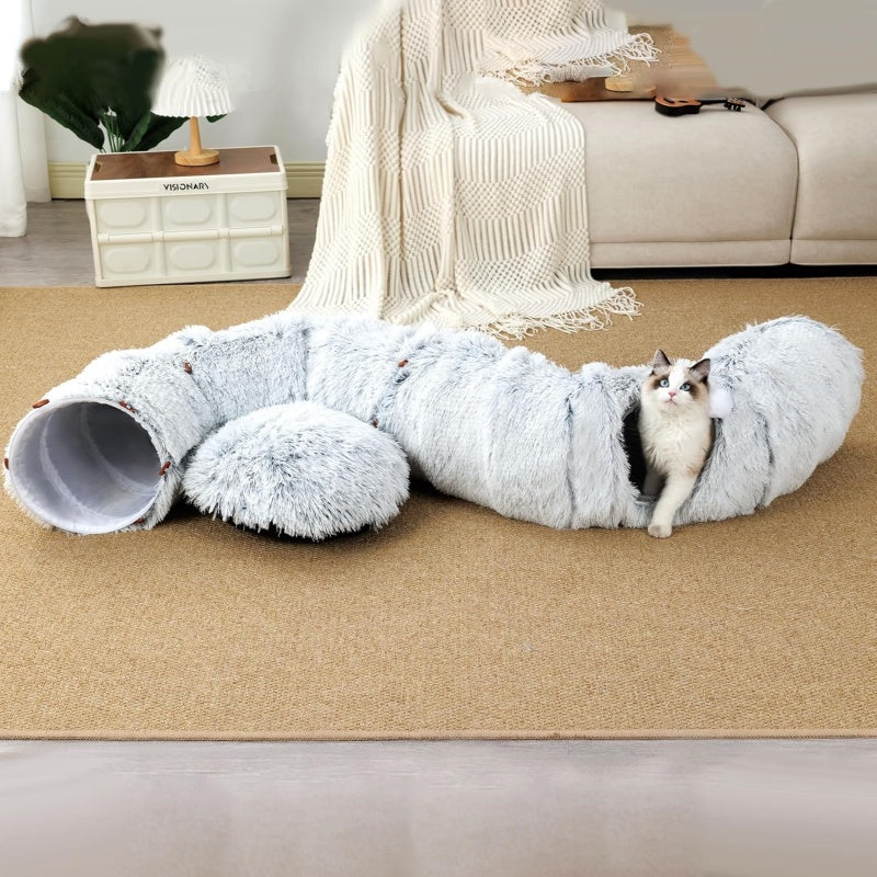 Plush cat tunnel bed and donut nest