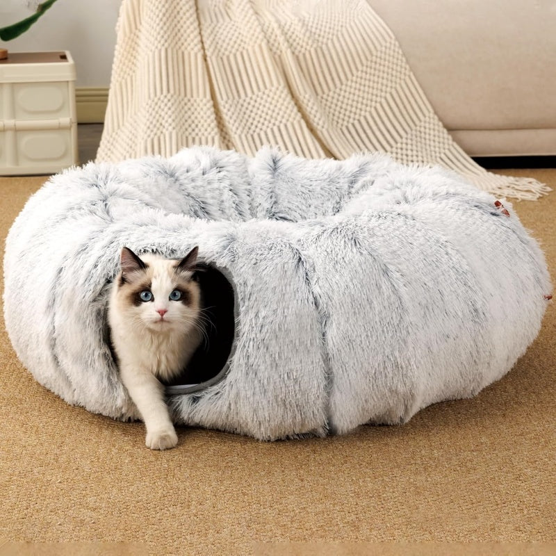 Plush cat tunnel bed and donut nest