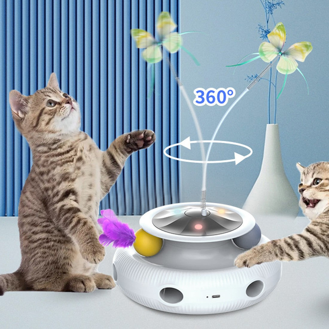 Electric butterfly spinner and track ball toy for cats