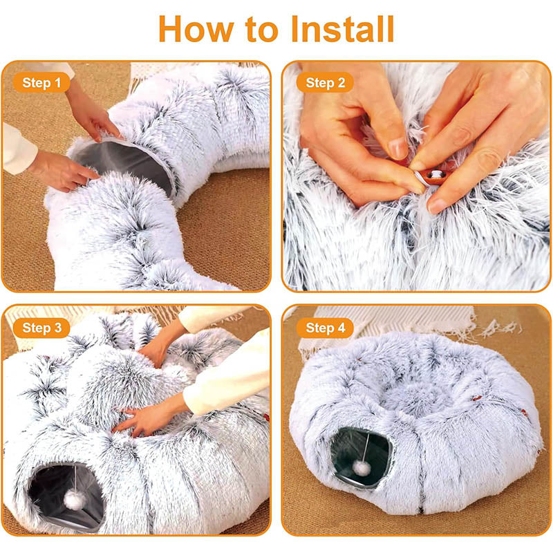 Plush cat tunnel bed and donut nest