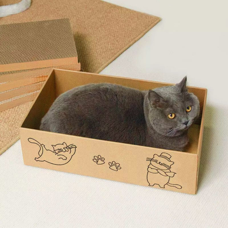 Corrugated cardboard cat scratcher lounge box