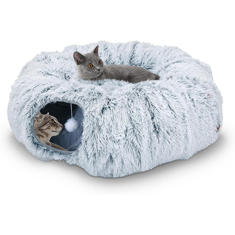 Plush cat tunnel bed and donut nest