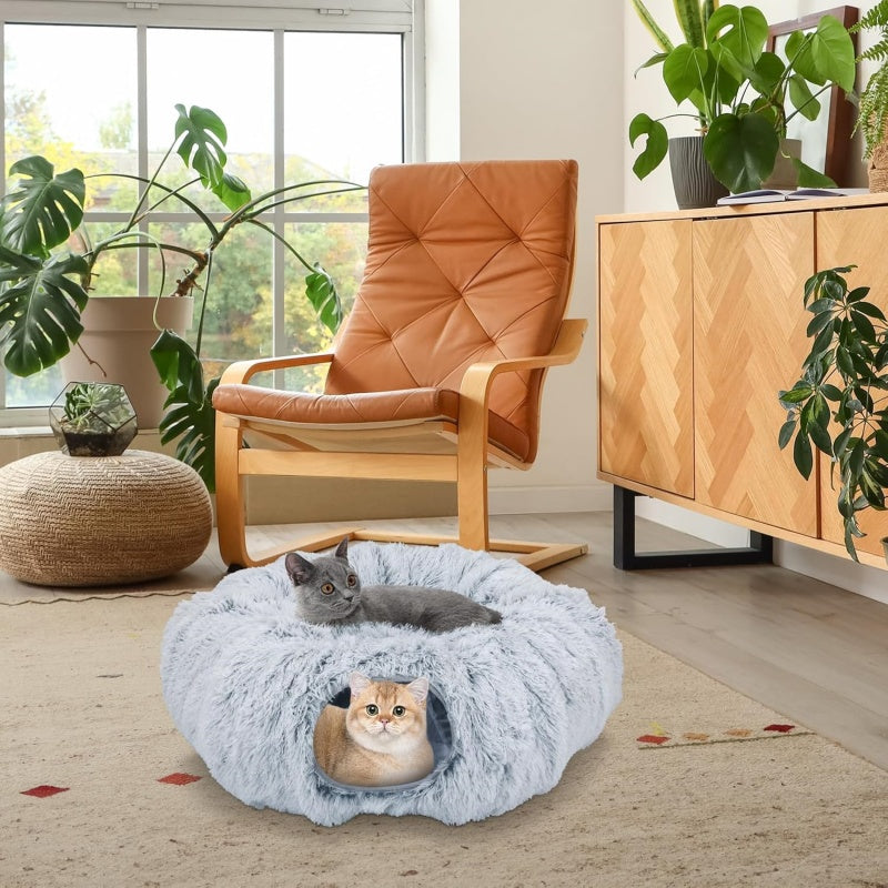 Plush cat tunnel bed and donut nest