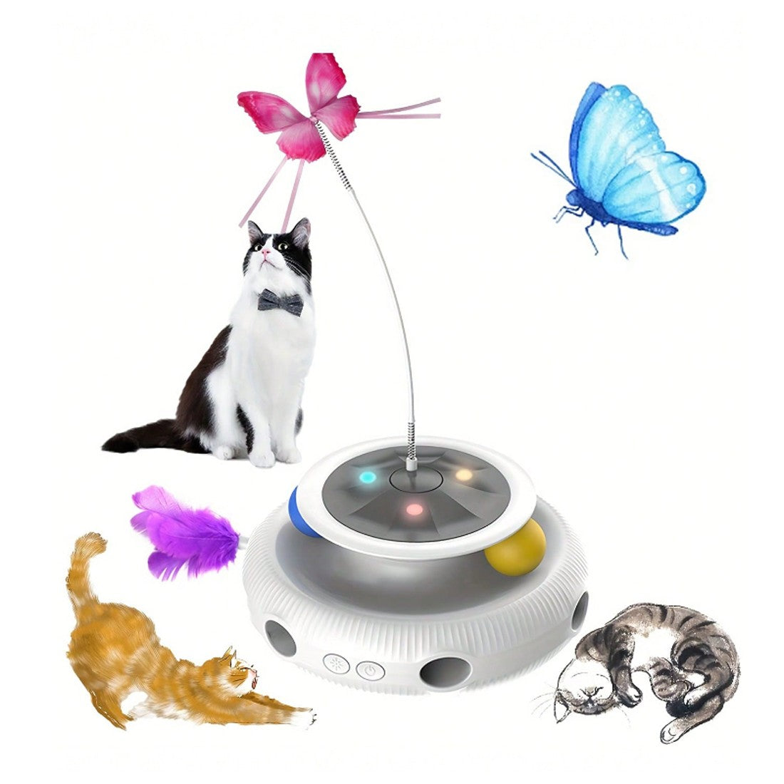 Electric butterfly spinner and track ball toy for cats