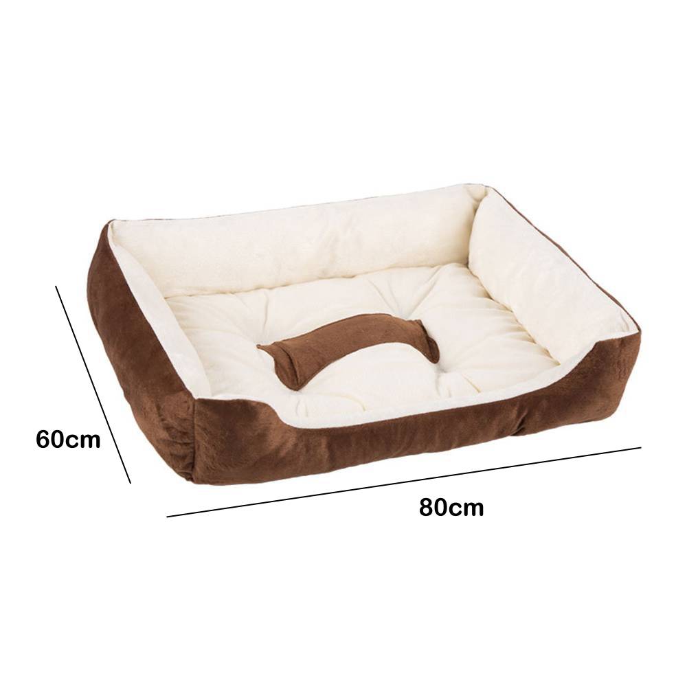 Calming plush dog bed with raised bolster sides, 80 by 60 cm