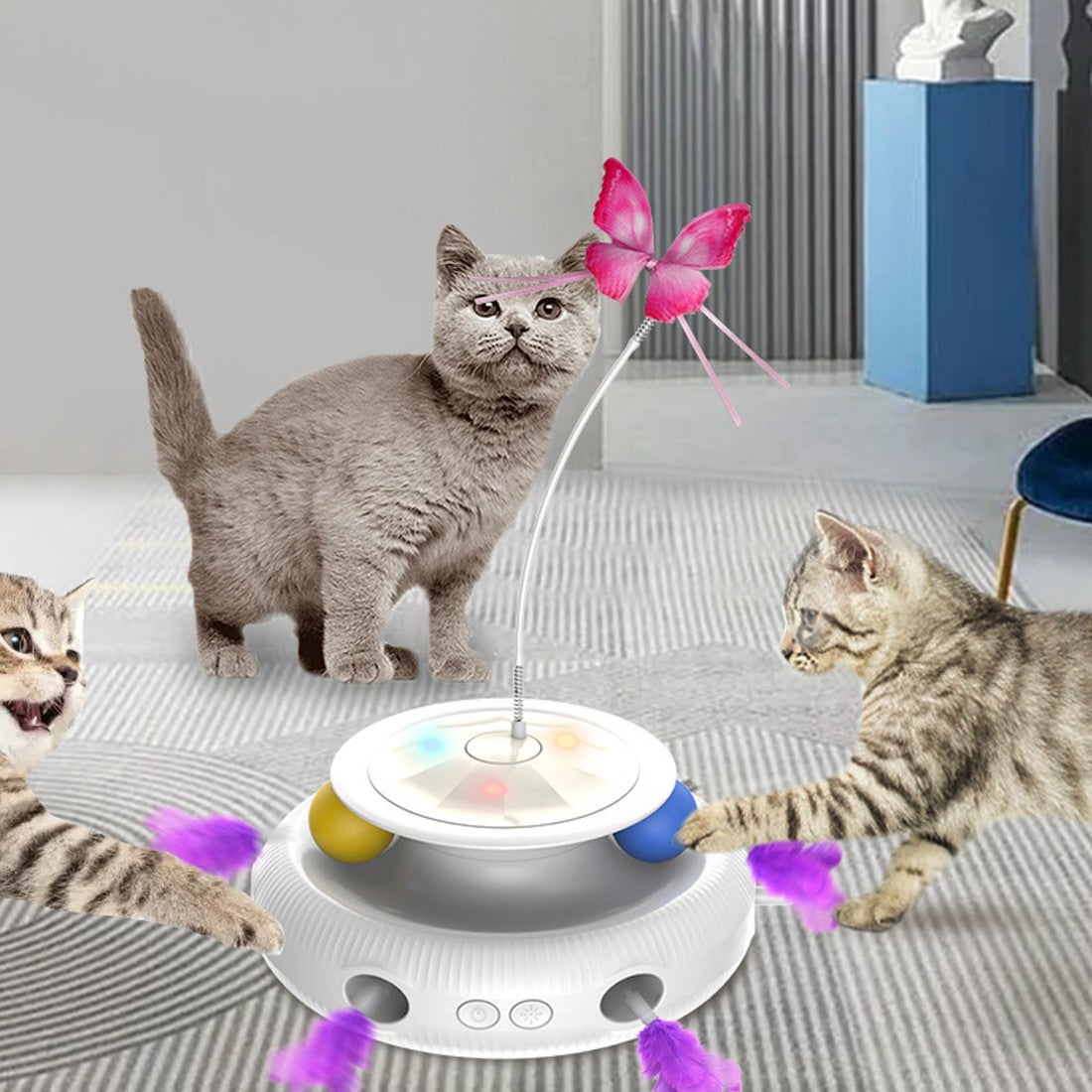 Electric butterfly spinner and track ball toy for cats